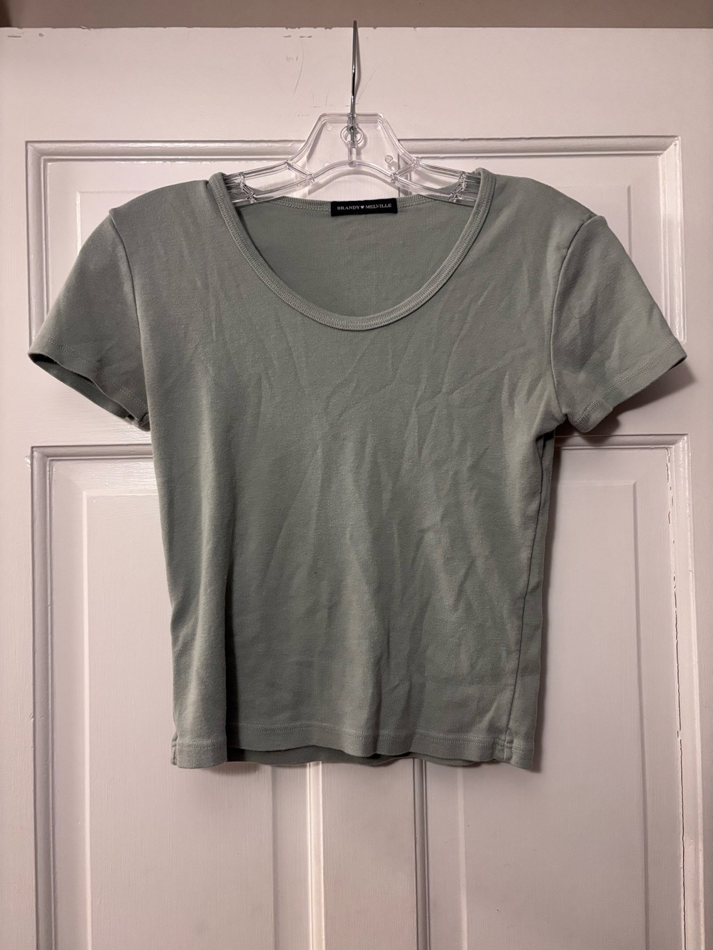 Brandy Melville Sage Green Short Sleeve Scoop Neck Cropped Top, One Size